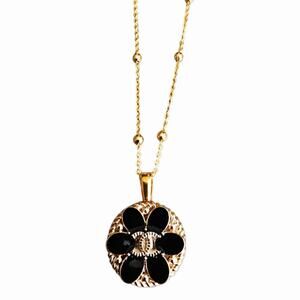 Designer Black/Gold Enamel Button Pendant on 24K Gold Filled 18" Satellite Chain